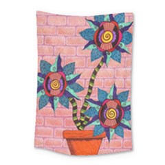 Brick Wall Flower Pot In Color Small Tapestry by okhismakingart