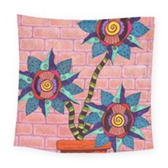 Brick Wall Flower Pot In Color Square Tapestry (large) by okhismakingart