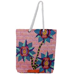 Brick Wall Flower Pot In Color Full Print Rope Handle Tote (large) by okhismakingart