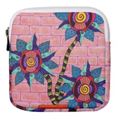Brick Wall Flower Pot In Color Mini Square Pouch by okhismakingart