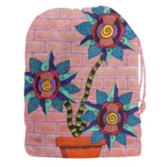 Brick Wall Flower Pot In Color Drawstring Pouch (3xl) by okhismakingart