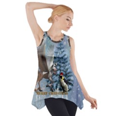 Merry Christmas, Funny Pegasus With Penguin Side Drop Tank Tunic by FantasyWorld7