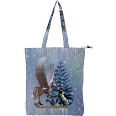 Merry Christmas, Funny Pegasus With Penguin Double Zip Up Tote Bag by FantasyWorld7