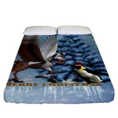 Merry Christmas, Funny Pegasus With Penguin Fitted Sheet (king Size) by FantasyWorld7