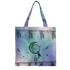 Dreamcatcher With Moon And Feathers Zipper Grocery Tote Bag by FantasyWorld7