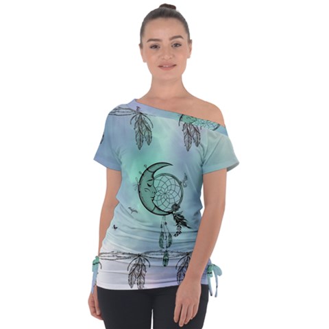 Dreamcatcher With Moon And Feathers Tie-up Tee by FantasyWorld7