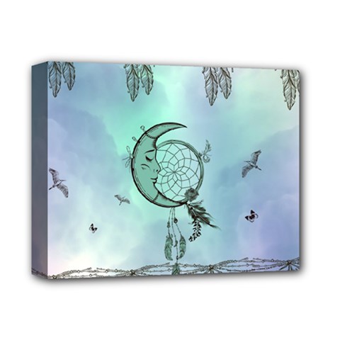 Dreamcatcher With Moon And Feathers Deluxe Canvas 14  X 11  (stretched) by FantasyWorld7