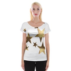 Stars Faux Gold Elegant Starry Festive Christmas Pattern Cap Sleeve Top by yoursparklingshop
