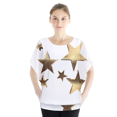 Stars Faux Gold Elegant Starry Festive Christmas Pattern Batwing Chiffon Blouse by yoursparklingshop