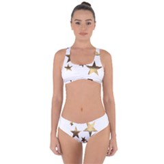 Stars Faux Gold Elegant Starry Festive Christmas Pattern Criss Cross Bikini Set by yoursparklingshop