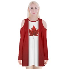 Canada Flag Dresses Velvet Long Sleeve Shoulder Cutout Dress