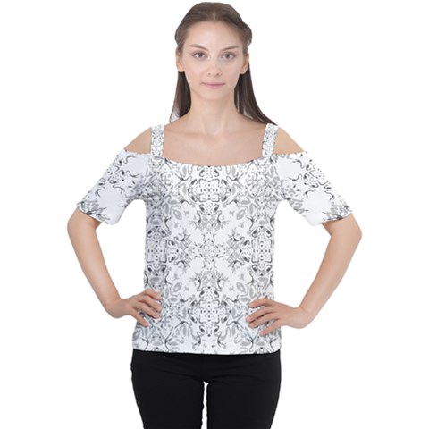 Black And White Decorative Ornate Pattern Cutout Shoulder Tee by dflcprintsclothing