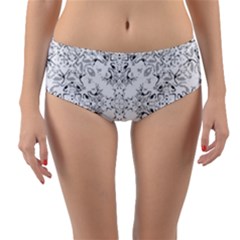 Black And White Decorative Ornate Pattern Reversible Mid-waist Bikini Bottoms by dflcprintsclothing