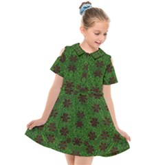 Rose Stars So Beautiful On Green Kids  Short Sleeve Shirt Dress