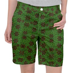 Rose Stars So Beautiful On Green Pocket Shorts by pepitasart