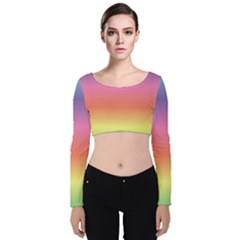 Rainbow Shades Velvet Long Sleeve Crop Top by designsbymallika