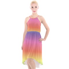 Rainbow Shades High-low Halter Chiffon Dress 