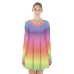 Rainbow Shades Long Sleeve Velvet V-neck Dress by designsbymallika