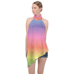 Rainbow Shades Halter Asymmetric Satin Top by designsbymallika