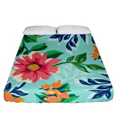 Multi Colour Floral Print Fitted Sheet (queen Size) by designsbymallika