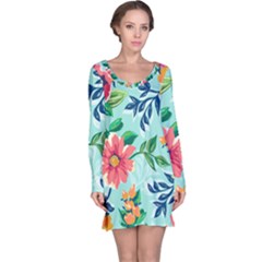 Multi Colour Floral Print Long Sleeve Nightdress by designsbymallika