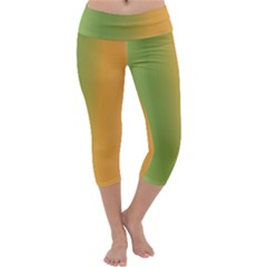 Green Orange Shades Capri Yoga Leggings by designsbymallika