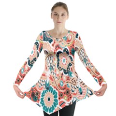 Baatik Floral Print Long Sleeve Tunic  by designsbymallika