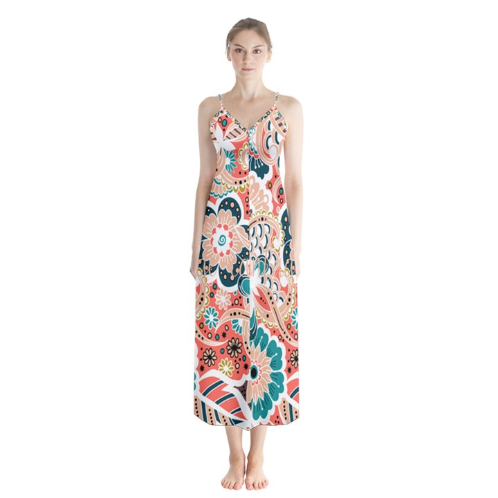 baatik floral print Button Up Chiffon Maxi Dress