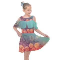 Mandala Pattern Kids  Shoulder Cutout Chiffon Dress