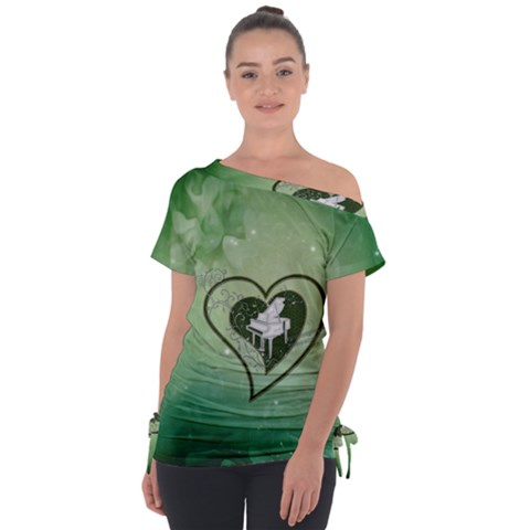 Music, Piano On A Heart Tie-up Tee by FantasyWorld7