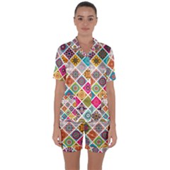 Ethnic Mandala Pattern Satin Short Sleeve Pyjamas Set