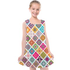 Ethnic Mandala Pattern Kids  Cross Back Dress by designsbymallika