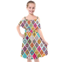 Ethnic Mandala Pattern Kids  Cut Out Shoulders Chiffon Dress by designsbymallika