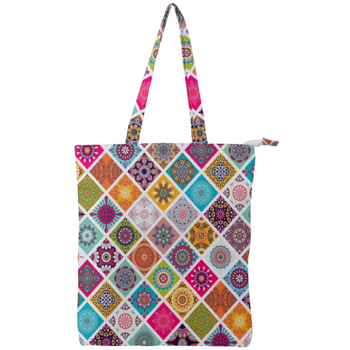 ethnic mandala pattern Double Zip Up Tote Bag