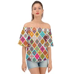 Ethnic Mandala Pattern Off Shoulder Short Sleeve Top