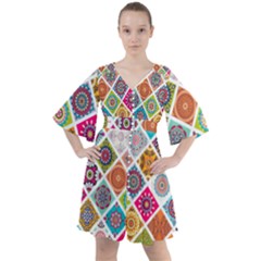 Ethnic Mandala Pattern Boho Button Up Dress by designsbymallika