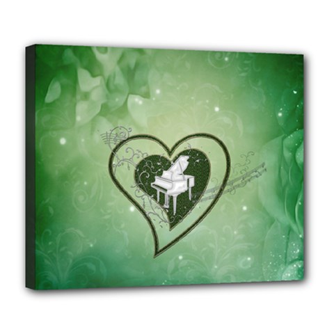 Music, Piano On A Heart Deluxe Canvas 24  X 20  (stretched) by FantasyWorld7