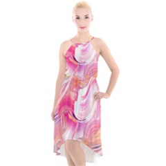Pink Paint Brush High-low Halter Chiffon Dress  by designsbymallika