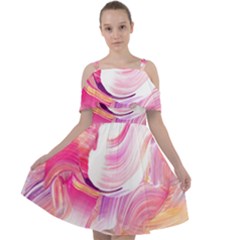 Pink Paint Brush Cut Out Shoulders Chiffon Dress by designsbymallika