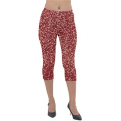 Burgundy Red Confetti Pattern Abstract Art Lightweight Velour Capri Leggings  by yoursparklingshop