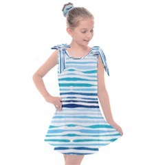 Blue Waves Pattern Kids  Tie Up Tunic Dress by designsbymallika