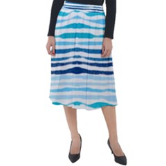 Blue Waves Pattern Classic Velour Midi Skirt  by designsbymallika