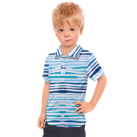 Blue Waves Pattern Kids  Polo Tee by designsbymallika