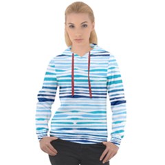 Blue Waves Pattern Women s Overhead Hoodie by designsbymallika