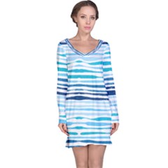 Blue Waves Pattern Long Sleeve Nightdress