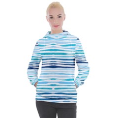 Blue Waves Pattern Women s Hooded Pullover by designsbymallika