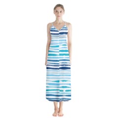 Blue Waves Pattern Button Up Chiffon Maxi Dress by designsbymallika