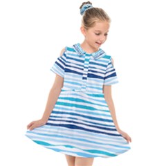 Blue Waves Pattern Kids  Short Sleeve Shirt Dress by designsbymallika