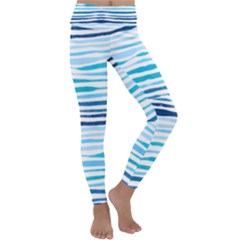 Blue Waves Pattern Kids  Lightweight Velour Classic Yoga Leggings by designsbymallika