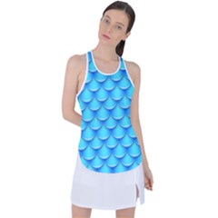 Blue Scale Pattern Racer Back Mesh Tank Top by designsbymallika